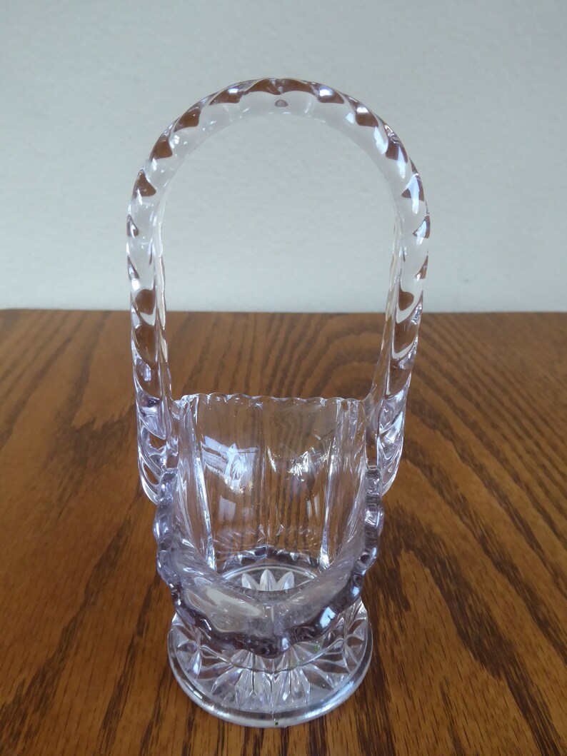 Clear Glass Etched Vintage Flower Basket Vase with Handle Etsy
