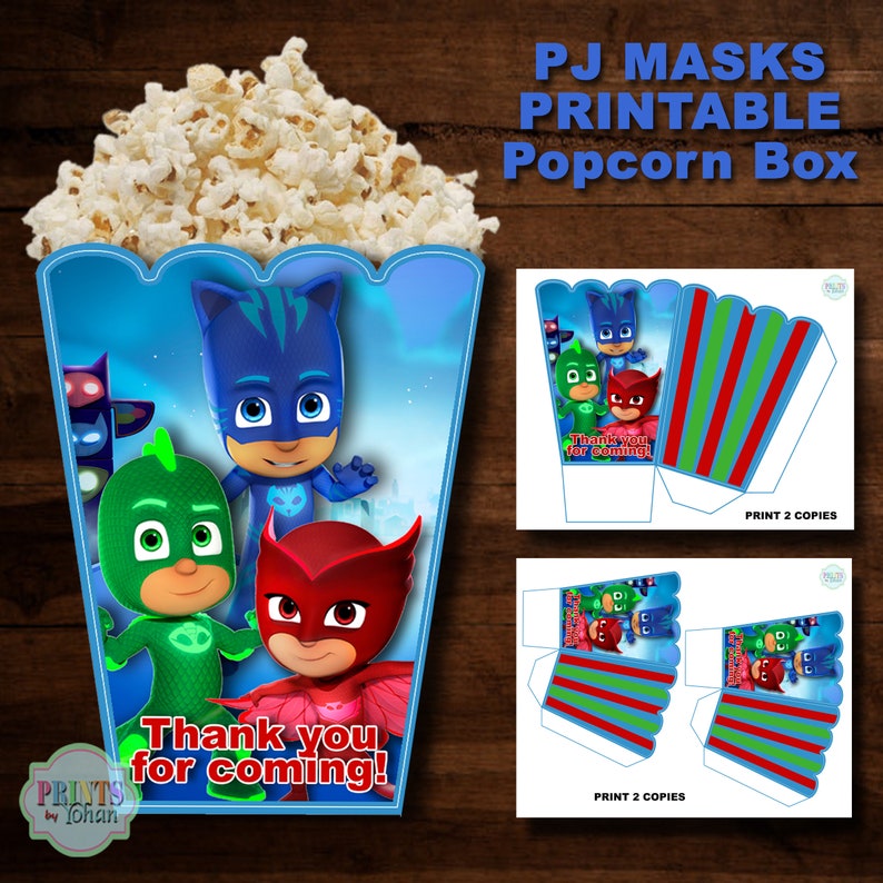 Printable PJ Masks Popcorn Box PJ Masks Treat Box PJ Masks Etsy
