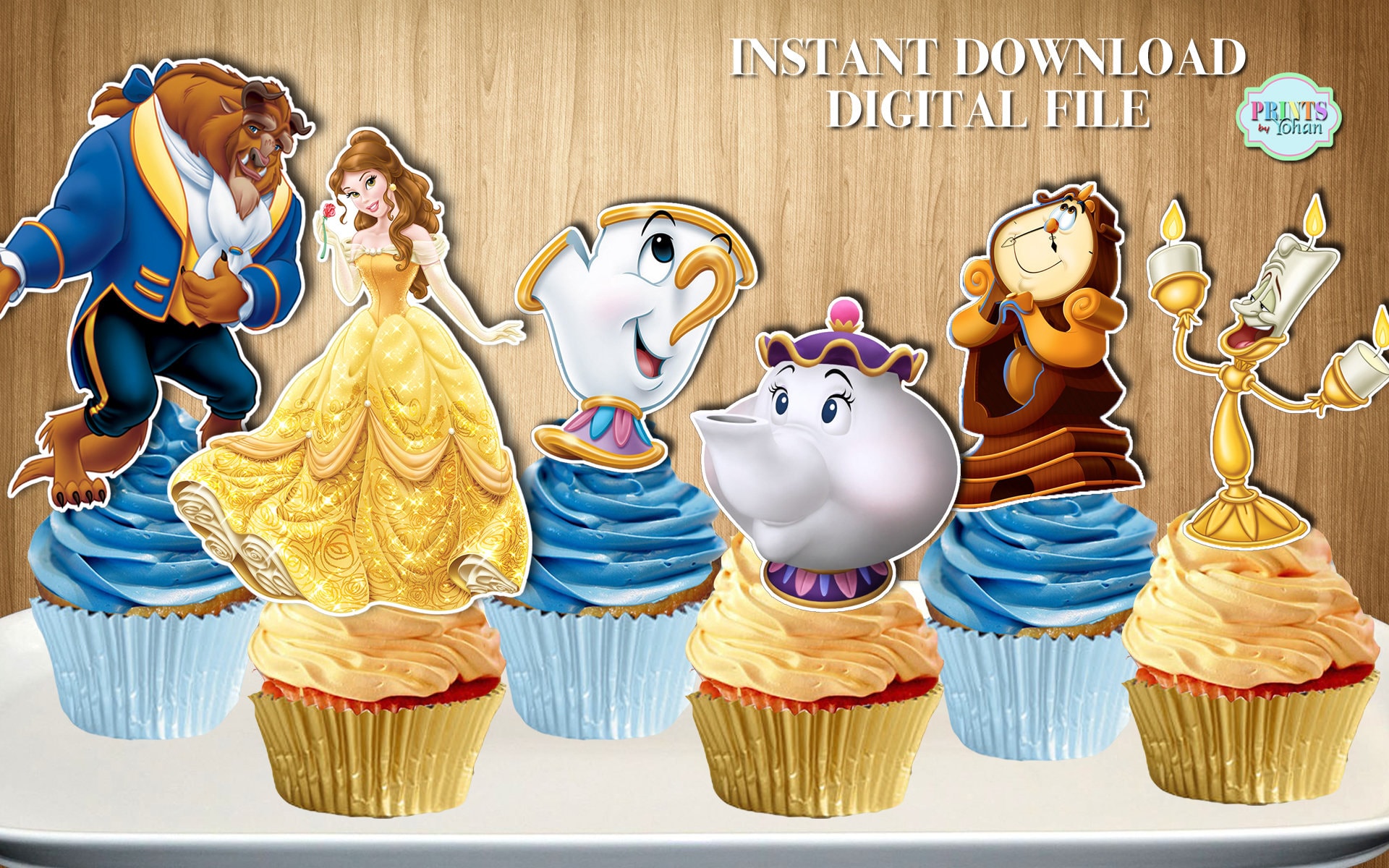 Beauty and the Beast Cupcake Toppers Princess Belle Cupcake Etsy