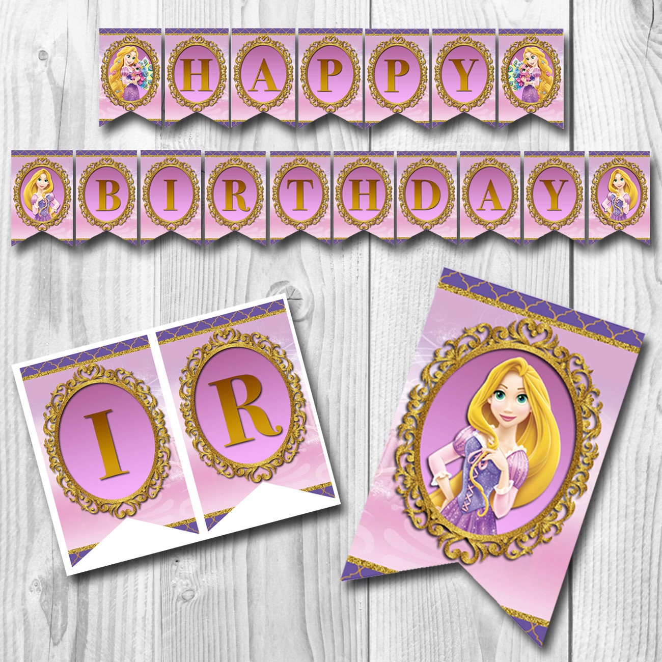 RAPUNZEL Birthday Banner Tangled Birthday Banner Princess | Etsy
