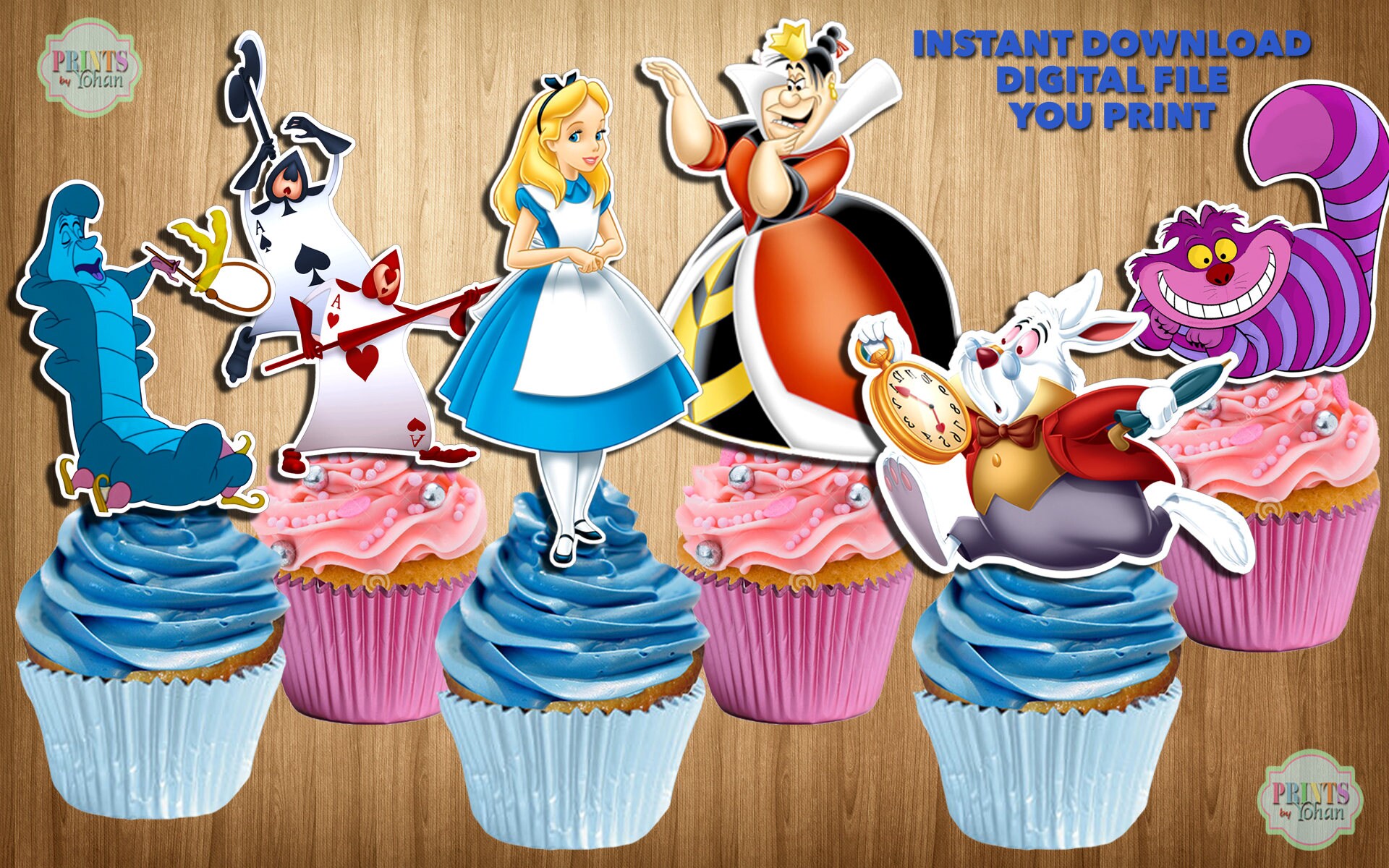 Alice in Wonderland Cupcake Toppers Alice in Wonderland Etsy