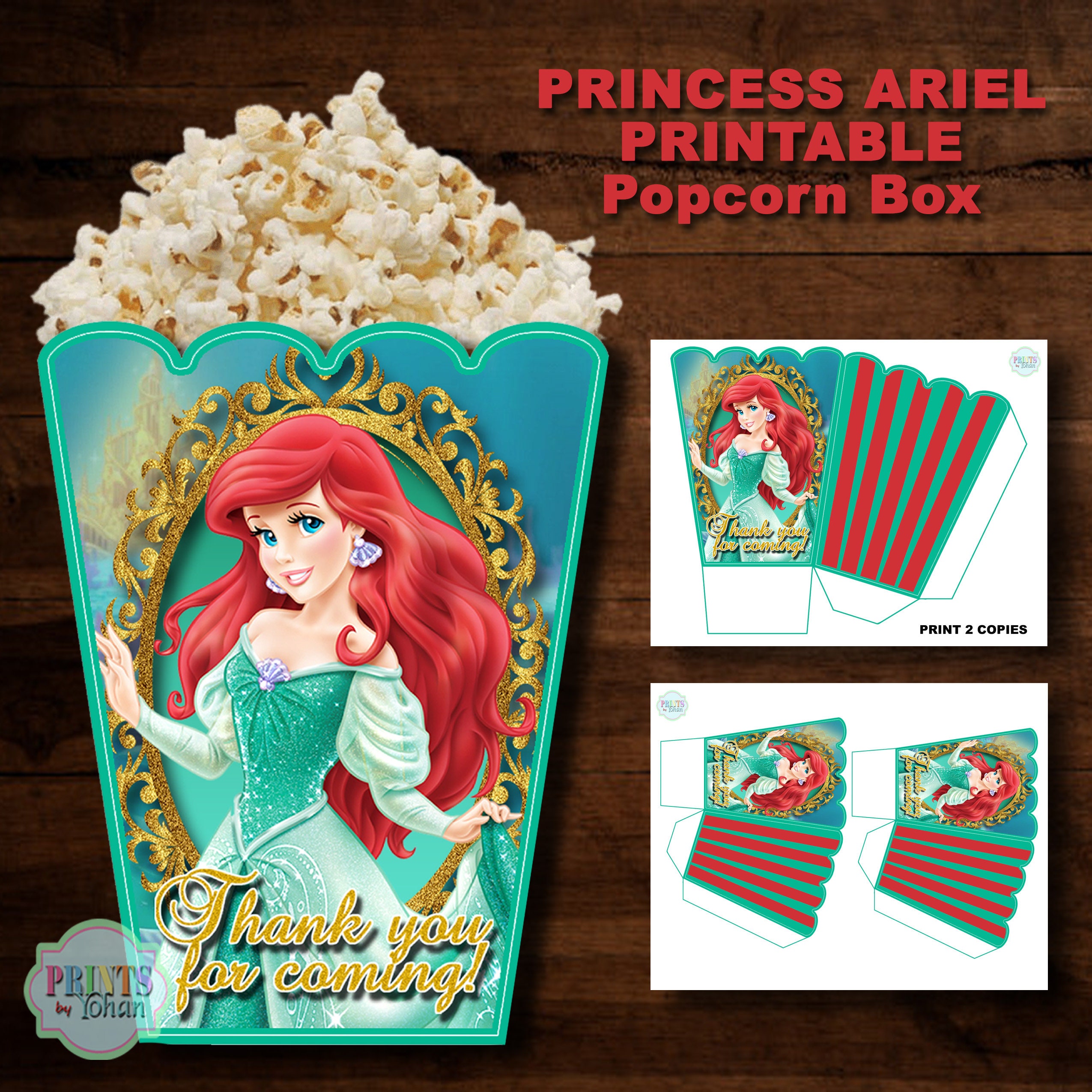 Printable PRINCESS ARIEL Popcorn Box ARIEL Treat Box Etsy