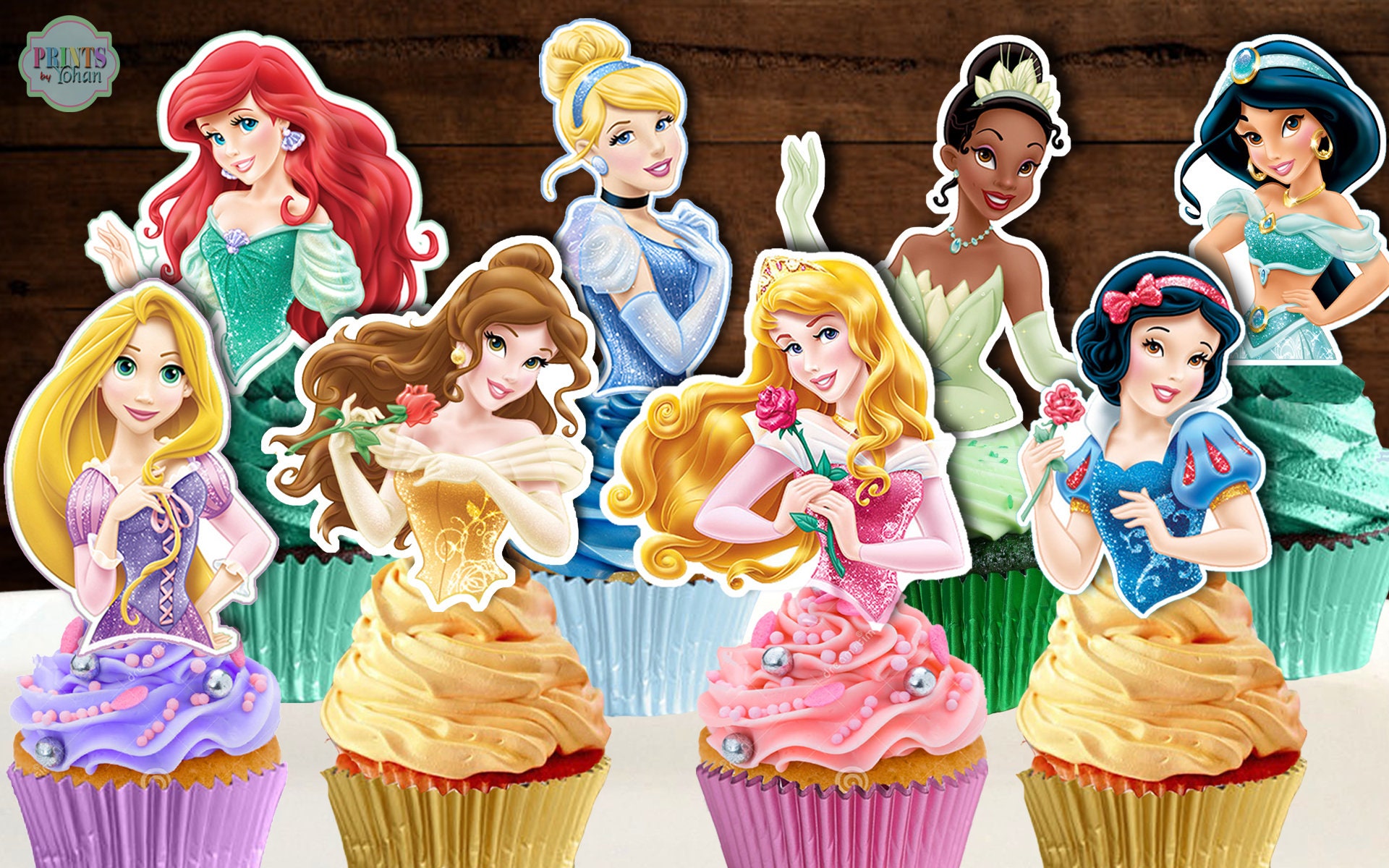 Set of 24 DISNEY PRINCESS Cupcake Toppers Disney Princess Etsy