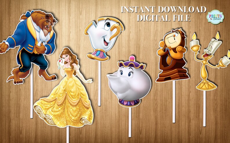 Beauty and the Beast Cupcake Toppers Princess Belle Cupcake | Etsy