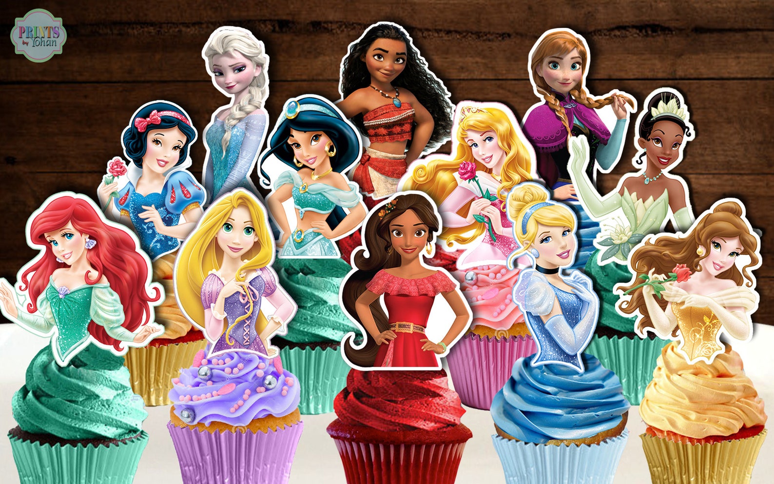 Set of 12 DISNEY PRINCESS Cupcake Toppers Disney Princess ALL 12 Princesses.