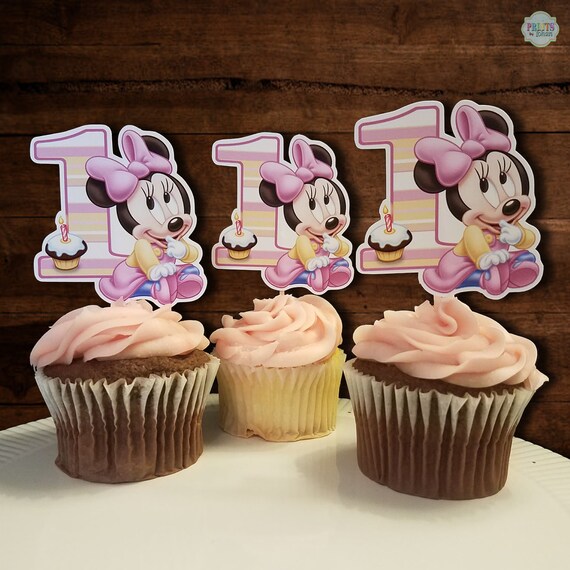 Baby Minnie Mouse Cupcake Toppers Minnie Mouse 1st Birthday Etsy