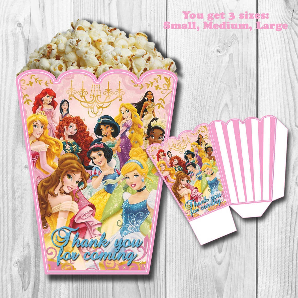 PRINTABLE Disney Princess Popcorn Box Disney Princess Treat Etsy
