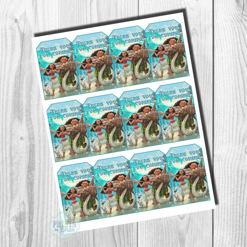 MOANA Thank You Tags MOANA Favor Tags Moana Gift Tags | Etsy