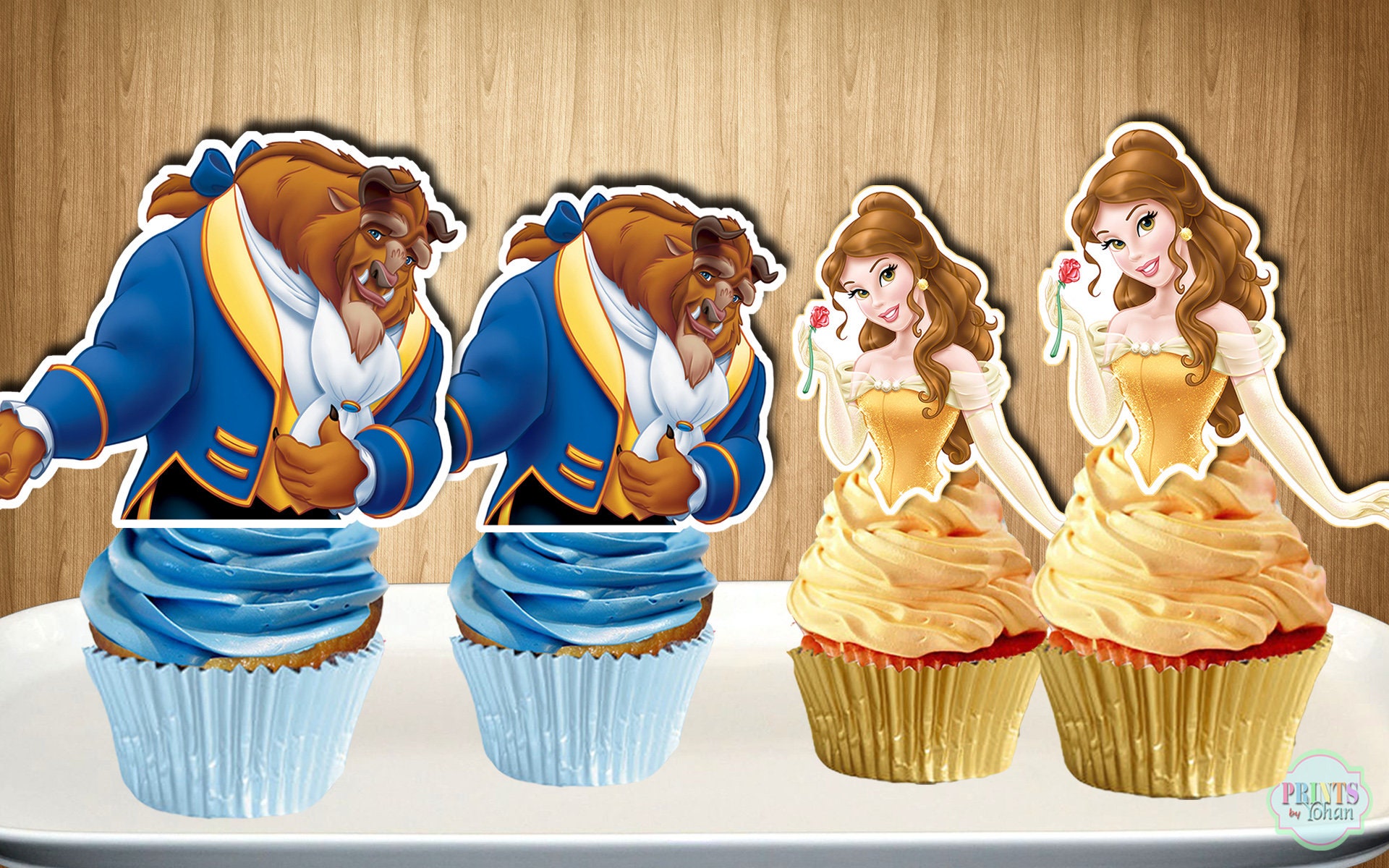 Beauty and the Beast Cupcake Toppers Princess Belle Cupcake | Etsy