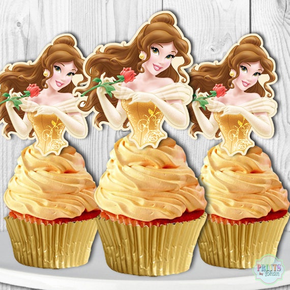 Princess Belle Cupcake Toppers Princess Belle Cake Pop Etsy