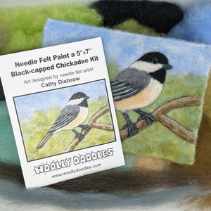 Kit: Needle Felt a Black-capped Chickadee Painting Kit, DIY craft, Felt Painting Kit