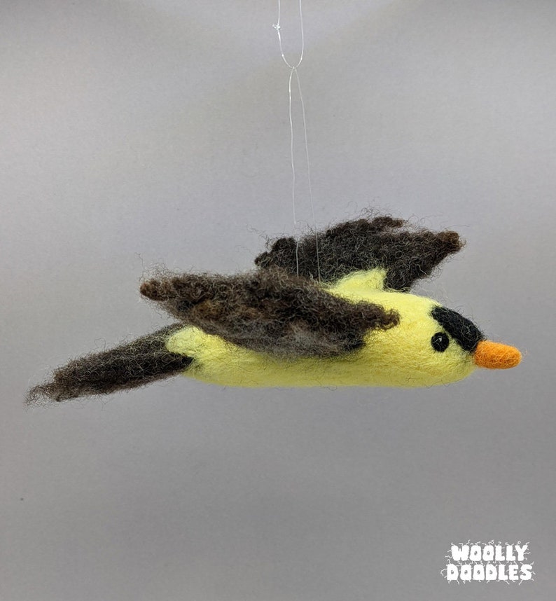 Goldfinch flying Needle Felted figure