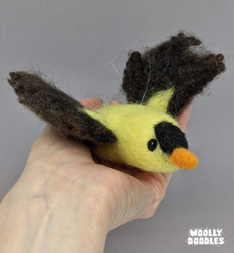 Goldfinch flying Needle Felted figure
