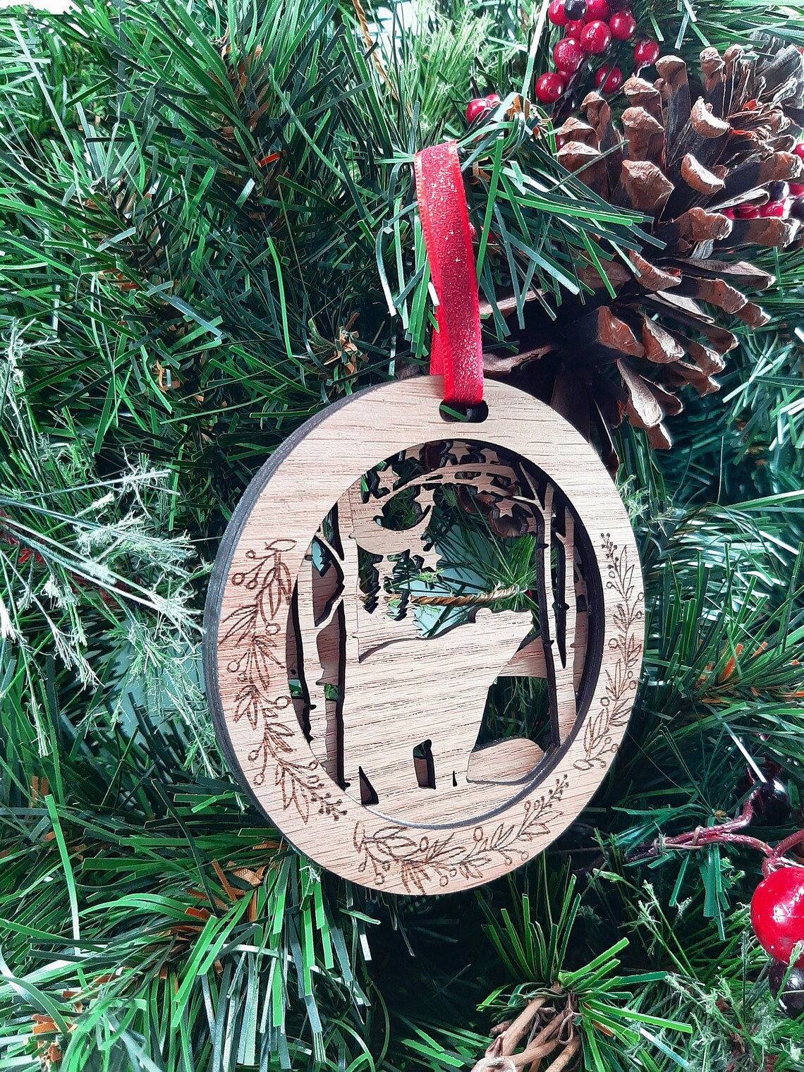 Christmas Ornament Bear Laser Engraved Wood Etsy