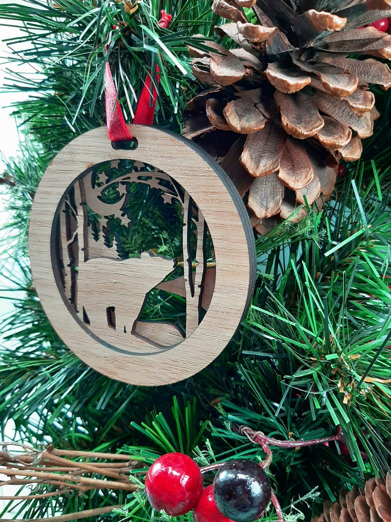Christmas Ornament Bear Laser Engraved Wood | Etsy