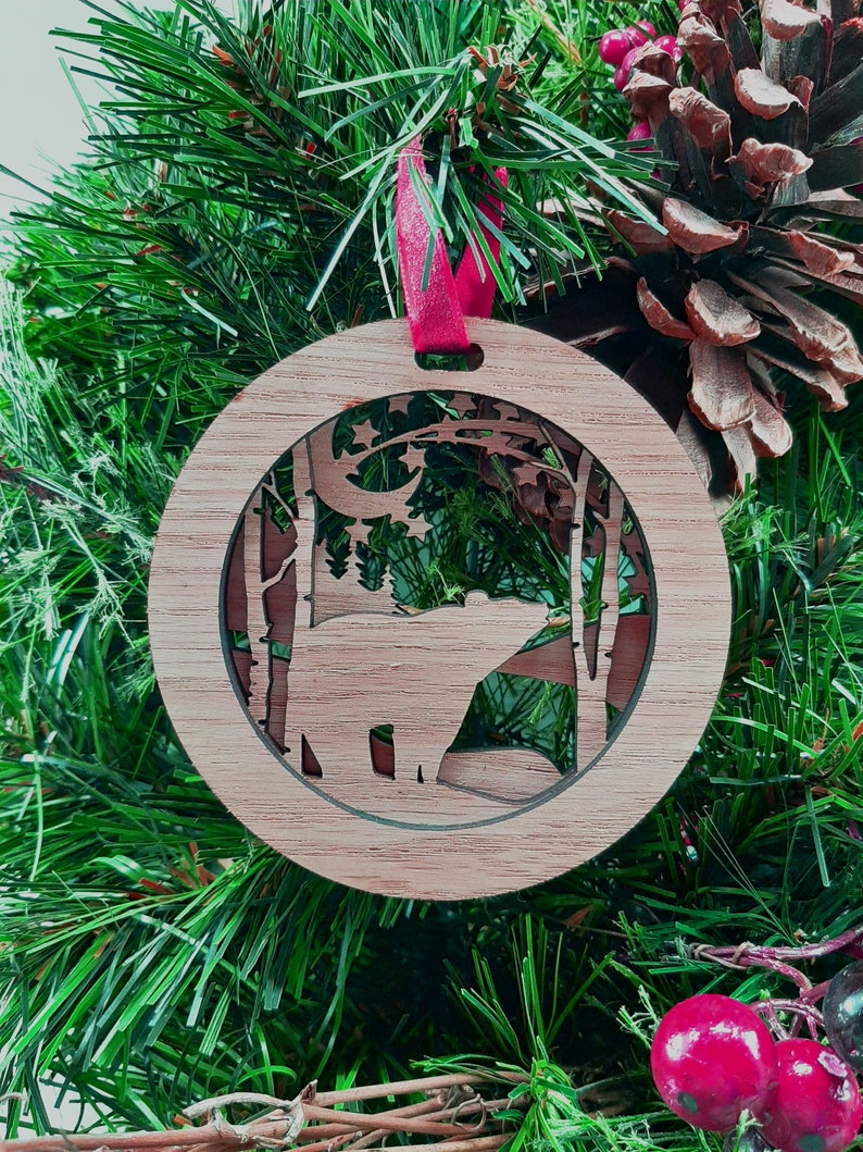 Christmas Ornament Bear Laser Engraved Wood | Etsy