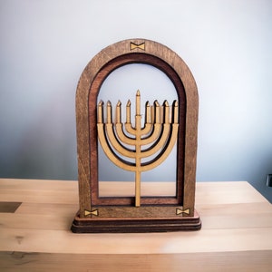 Heirloom Menorah Mantle Arch-laser cut, wooden, festive ,Hanukkah ,home decor, winter decoration, handmade, Jewish holiday, Rabbi gift