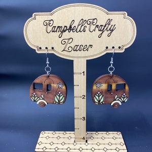 Laser Cut Vintage Floral Camper Earrings, Camping Earrings, Cute Summer Earrings, Fun Earrings, Outdoor Earrings, RV, Glamping earrings, gif