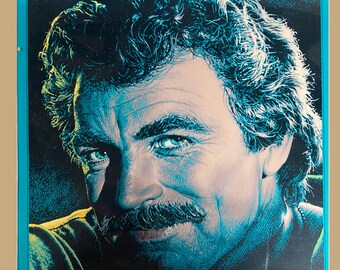 Tom Selleck Mixed Media Art, Frank V. Liltz, 1980s Portrait (11"x12")