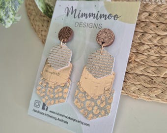 Unique Earrings - Metallic / Rose Gold Earrings - Genuine Leather - Dangle Earrings - Statement Earrings - Acrylic Stud