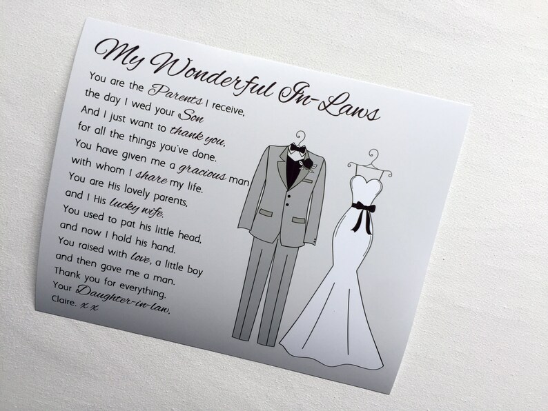 Wedding gift for in laws parents keepsake poem print picture Etsy