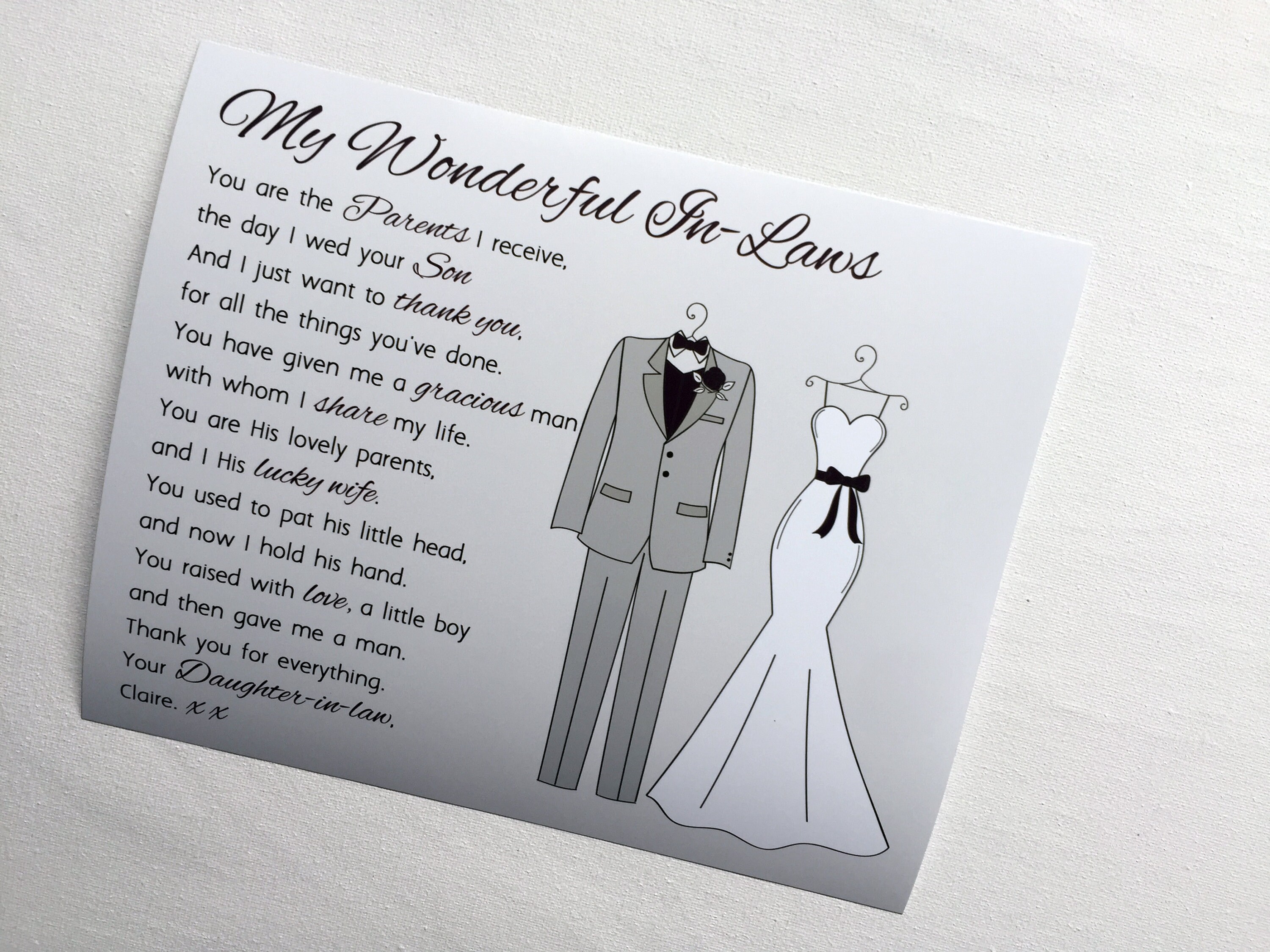 Wedding gift for in laws parents keepsake poem print picture Etsy