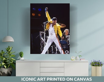 Freddie Mercury - Queen - Wembley Concert Iconic - Yellow Jacket - Ready to Hang Canvas Large Canvas Wall Decor Art