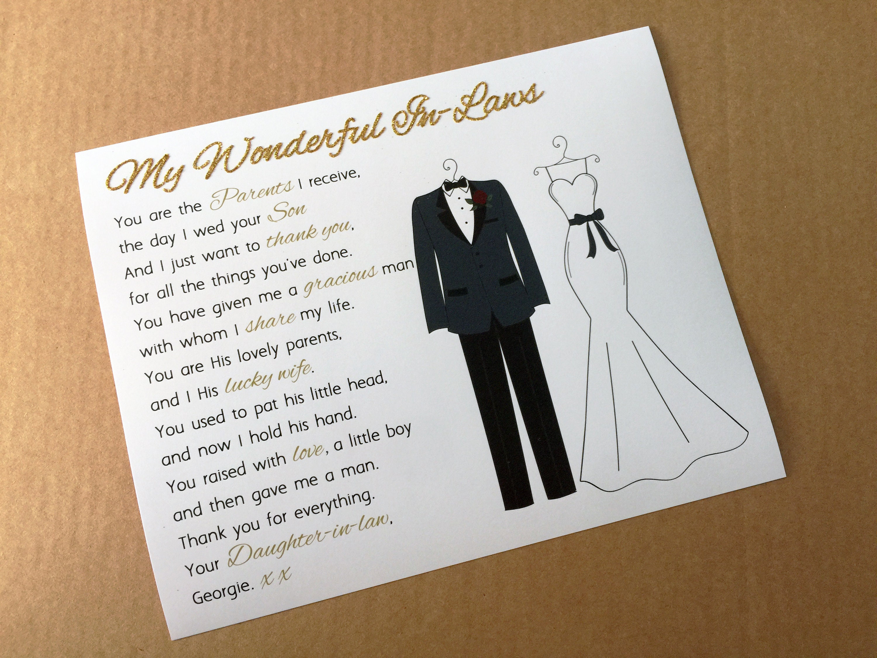 Wedding gift for in laws parents keepsake poem print picture Etsy