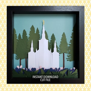 Portland Temple Shadow Box 9 x 9 inch download of cut files: svg, dxf, jpg, Silhouette, Cricut, for personal use cutting files