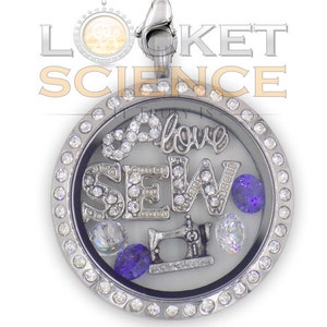 Floating Locket Necklace, Infinity Love To Sew Charm Locket, Floating Charms Included