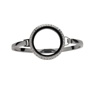 30mm Floating Locket / Memory Locket Bangle Bracelet With Crystals Stainless Steel