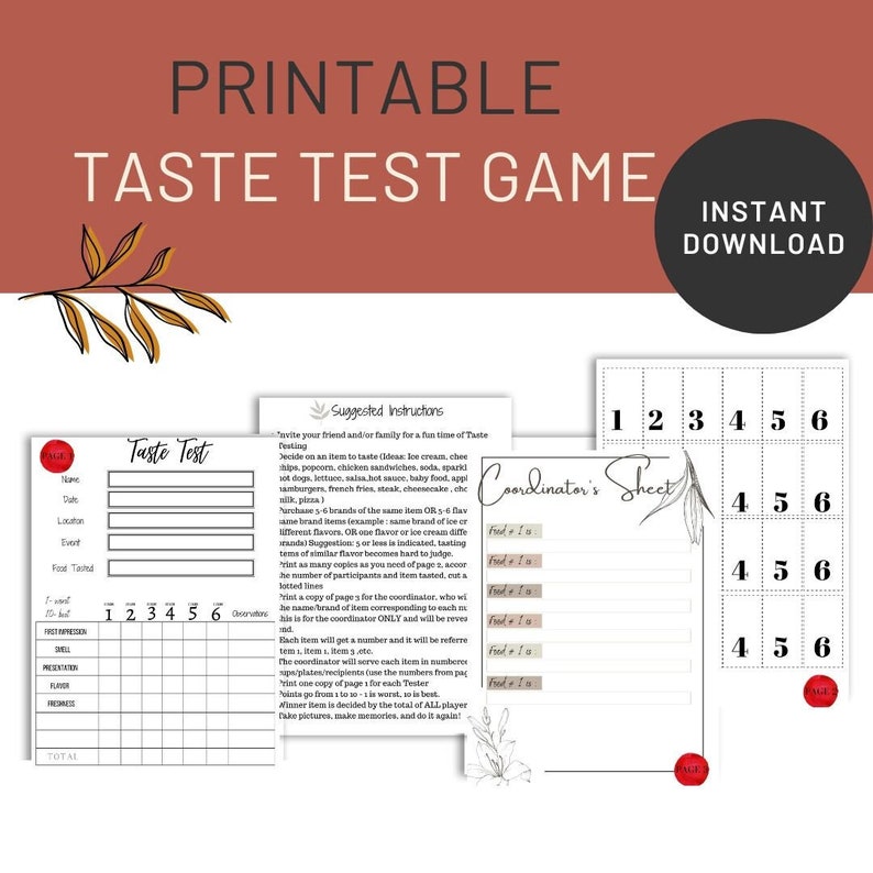 PRINTABLE Food Tasting Score Sheet Instant Download Family Etsy Australia