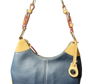 Dooney and Bourke Vintage All Weather Pebble Leather Hobo Bag Blue & Tan