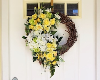 Summer Wreath-The YELLOW SWEETHEART Wreath-Large Floral Front Door Wreath-Large Farmhouse Wreath-Yellow Garden Wreath-French Country Wreath