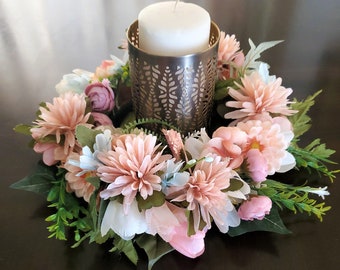 Luxury Floral Everyday Candle Ring-French Country Cottage Chic Candle Holder-Spring Table Candle Centerpiece-Spring Coffee Table Candle Swag