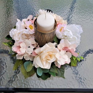 Designer Floral Candle Ring-French Table Candle Centerpiece-Cottage Candle Holder-French Country Candle Ring-French Country Home Decor