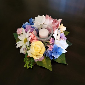 Luxury Small Floral Votive Candle Holder-Colorful Floral Votive Candle Ring-French Country Cottage Home Decor-Summer Candle Accent Table