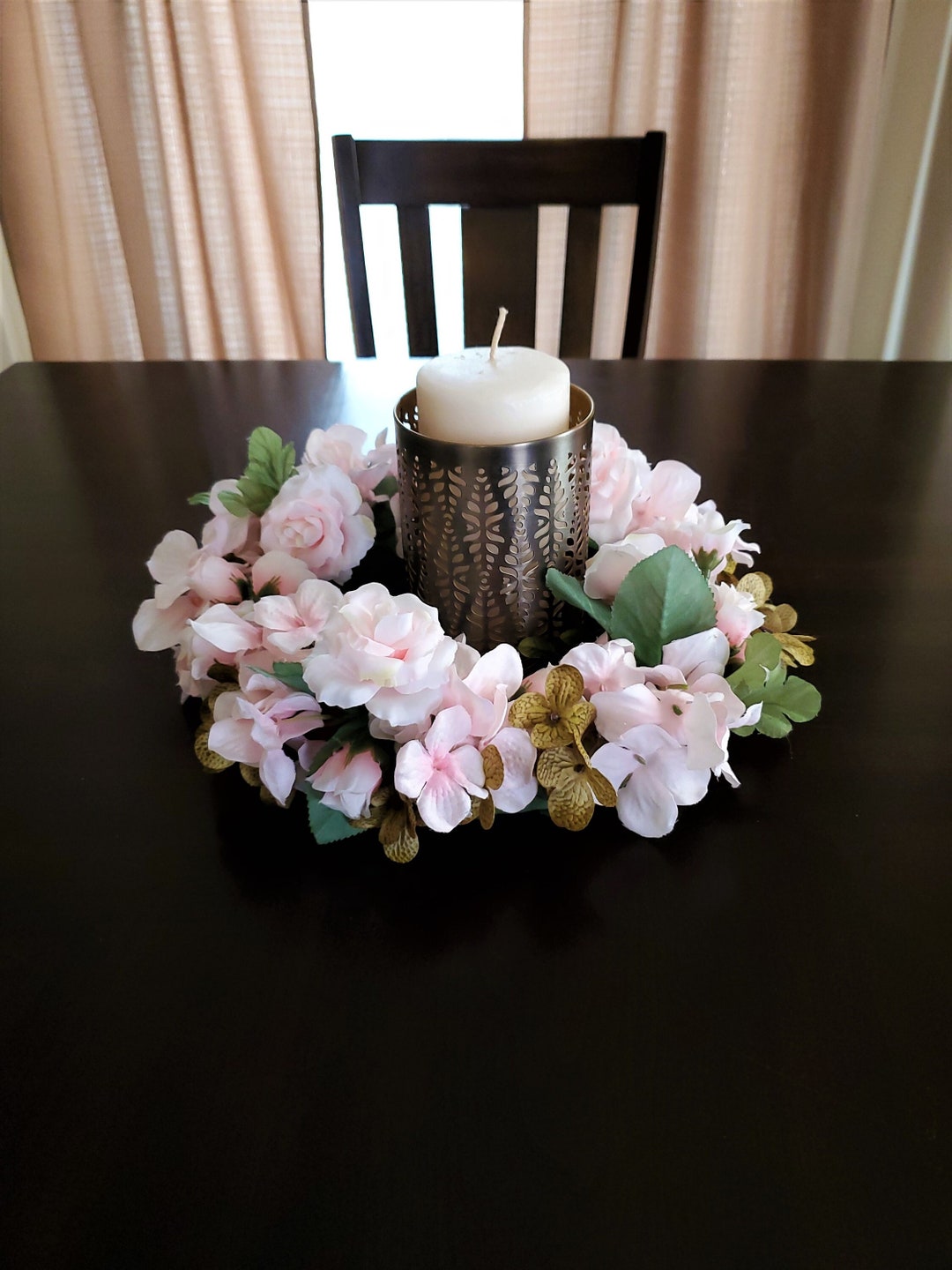 Pink Floral Candle Ringpink Rose Candle Holderspring Table Candle