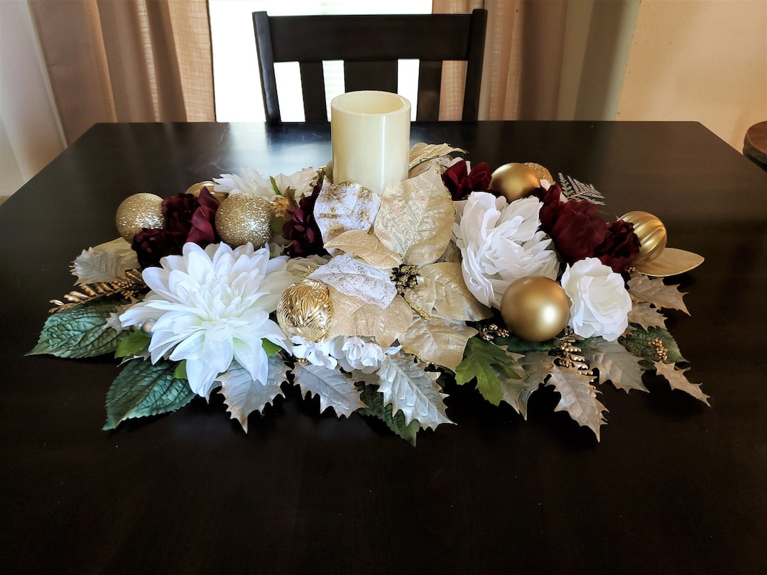 Large Christmas Candle Centerpieceelegant Holiday Table Etsy