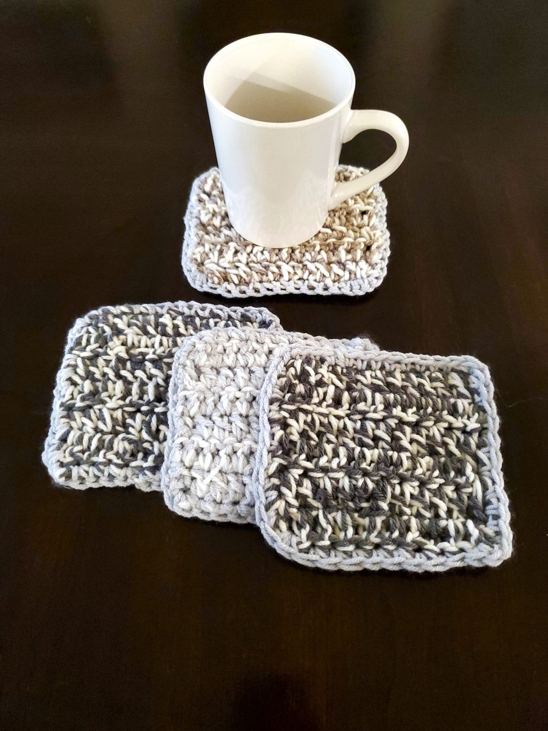Crocheted Mug Rugsmulti Colored Crocheted Coaster Set of 4cottage