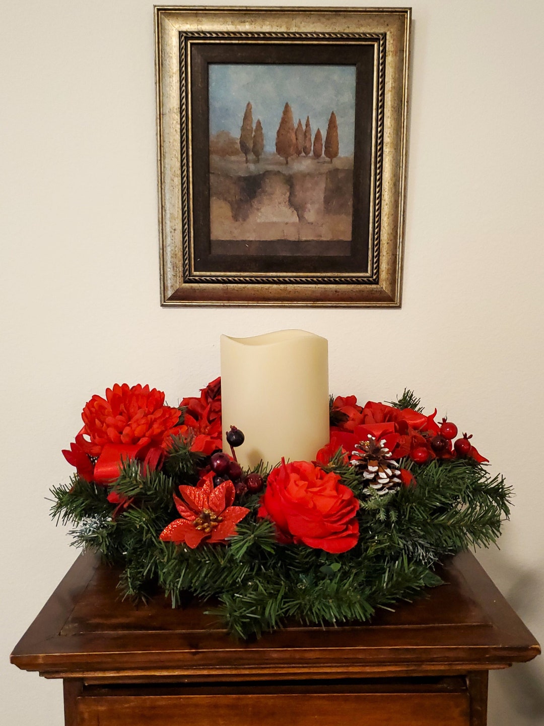 Luxury Red Christmas Poinsettia Candle Holderrustic Elegant Red