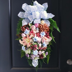 Luxury French Country Floral Door Hanger-Traditional Elegance Door Swag-Everyday Cottage Chic Floral Wall Decor-Spring Floral Home Decor