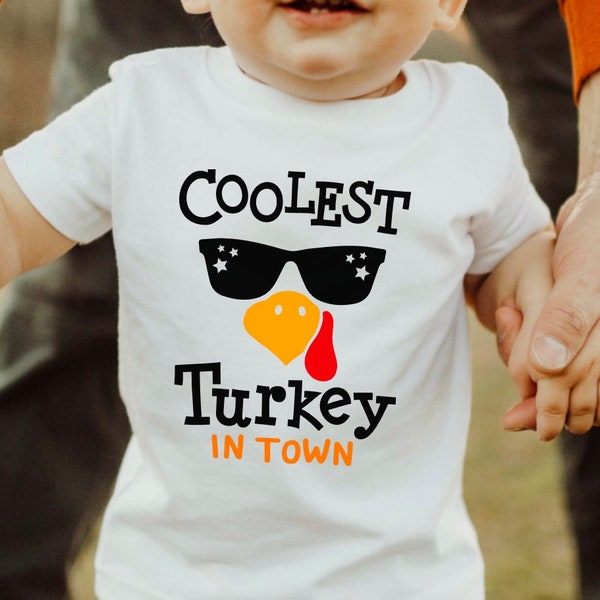 Coolest Turkey in Town Shirt, Toddler Boy Thanksgiving Outfit, Baby Boy Thanksgiving Outfit, Kids Fall Tee, Toddler Boy Clothes