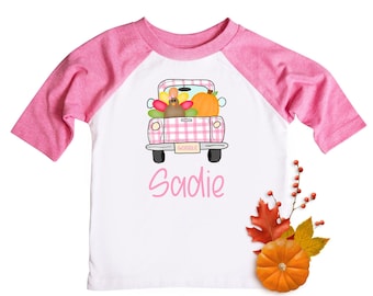 Toddler Girls Personalized Thanksgiving Raglan Style Tee