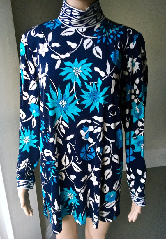 1980s Averardo Bessi Blue White Silk Jersey Floral