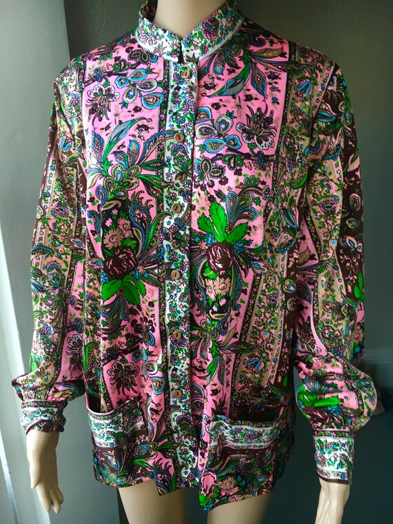 60s 70s I. MAGNIN Psychedelic Boho Hippie Multicol