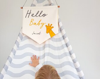 Personalised New Baby Embroidered Wall Hanging (small)