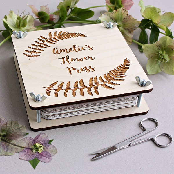 Engraved Flower Press - personalised botanical - 5 double layers, 19cm square