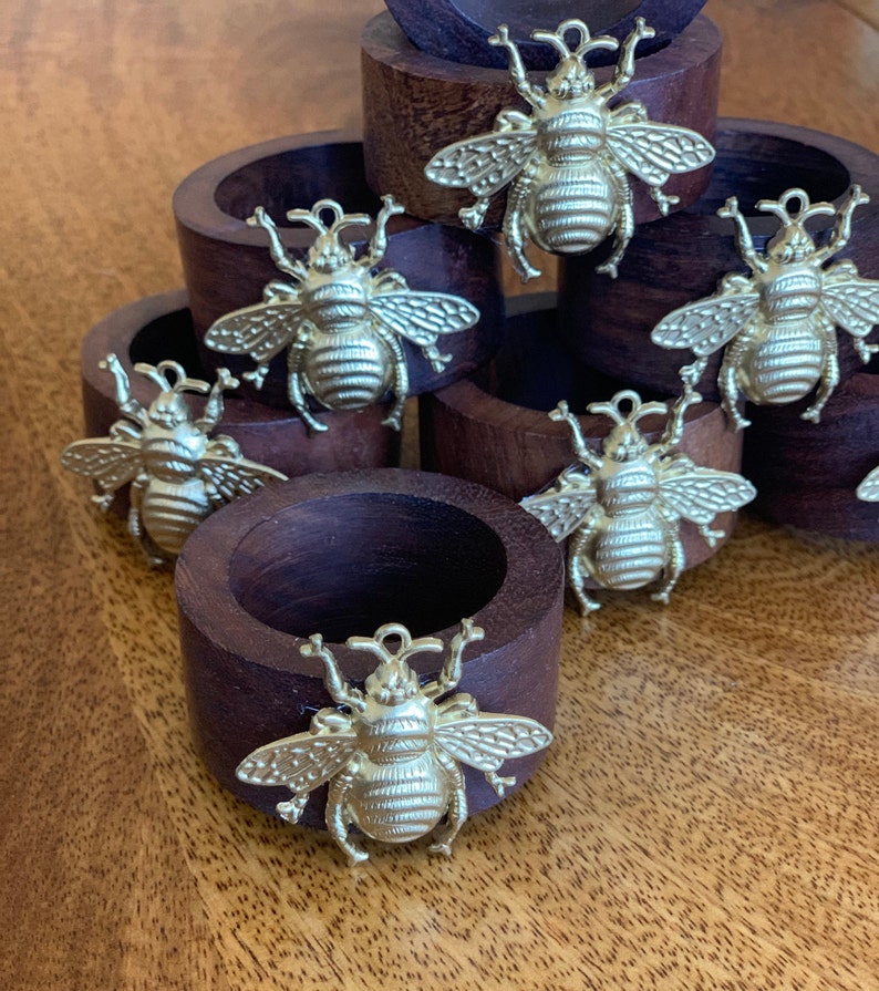 Wooden Gold Bee Napkin Rings Set 8 Etsy