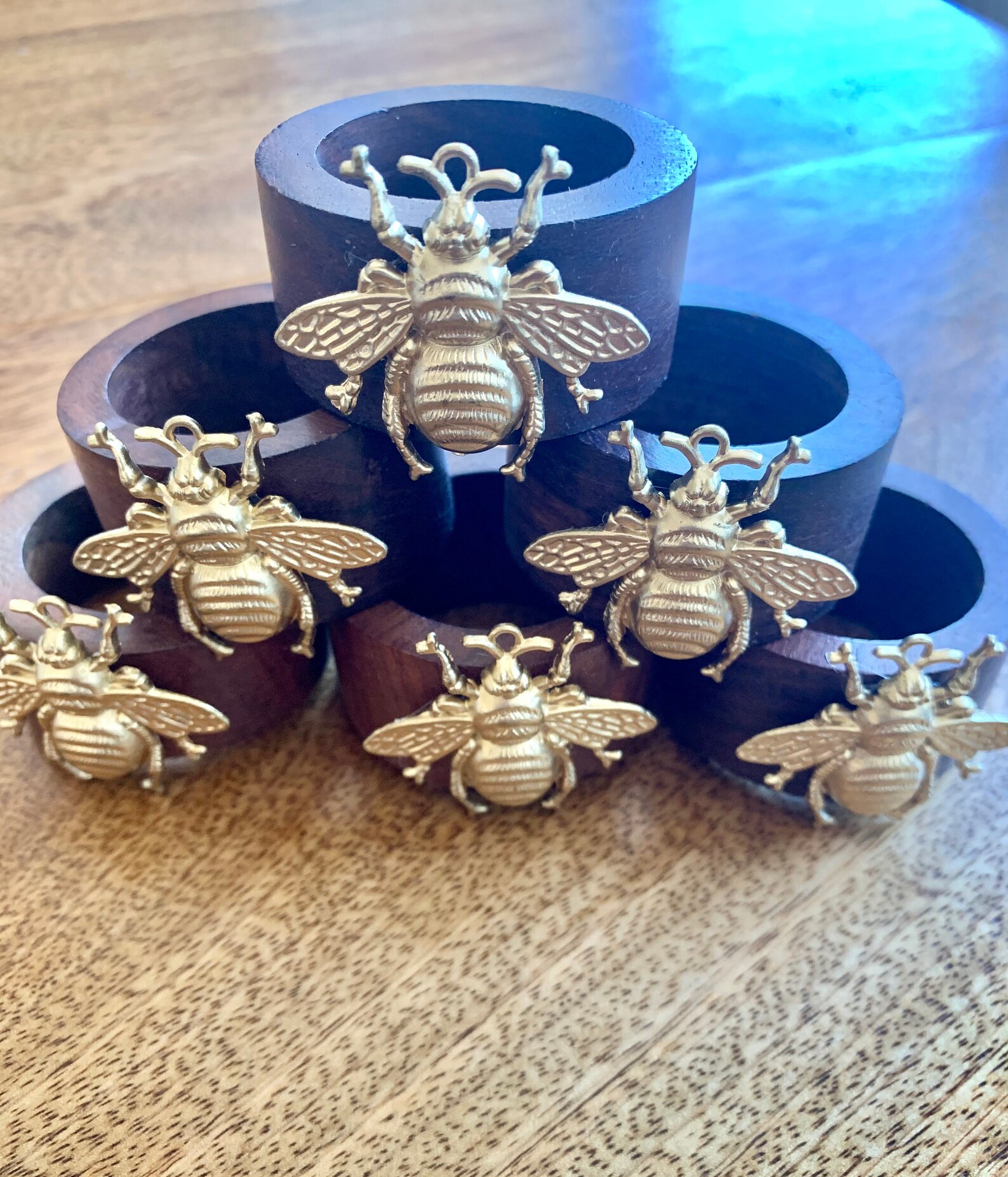 Wooden Gold Bee Napkin Rings Set 8 Etsy
